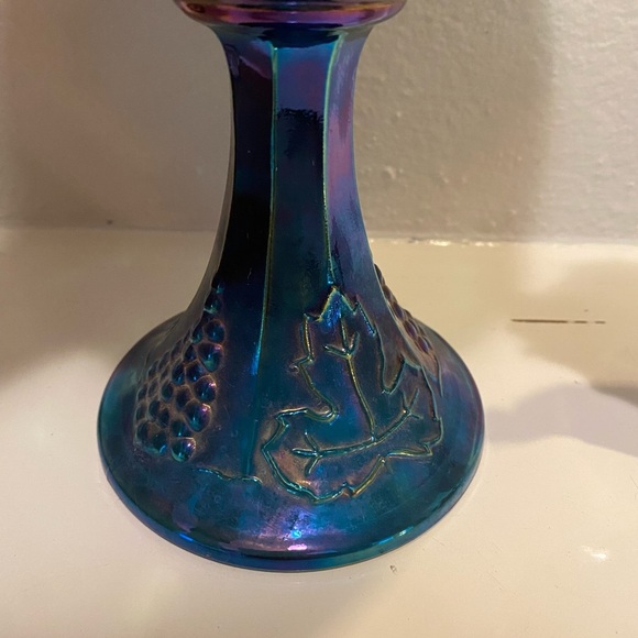 Vintage Indiana Glass 'Blue Harvest' Grape Cluster Pedestal Candy Dish & Plate - Picture 5 of 11